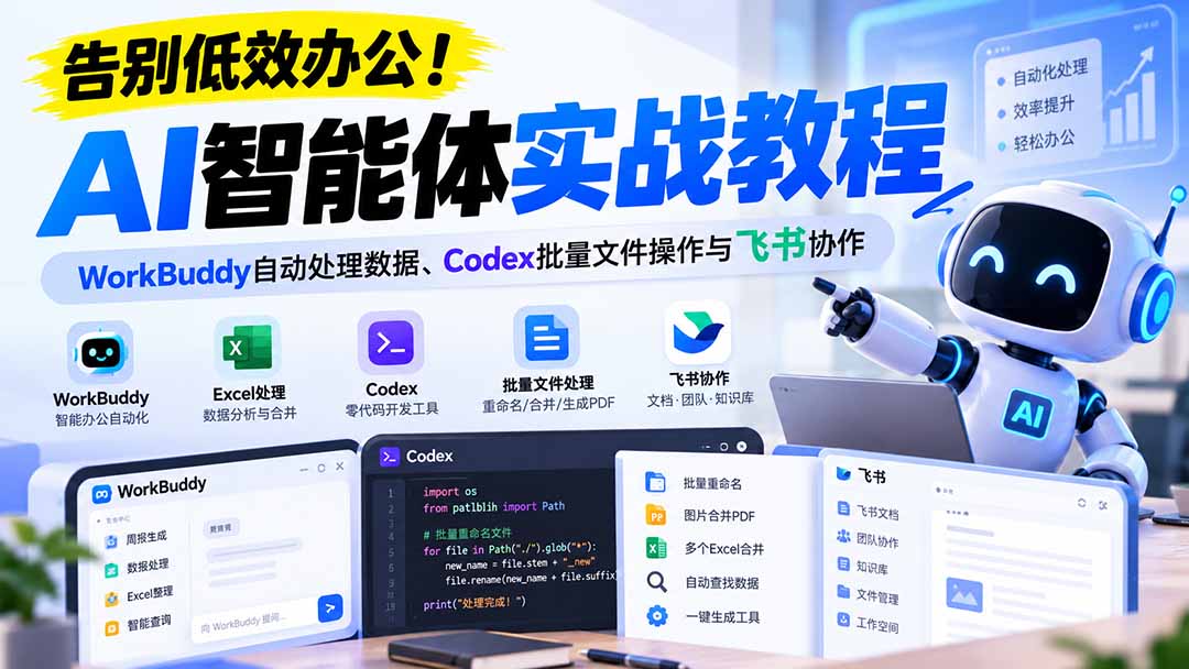 【无水印】告别低效办公!《AI智能体实战教程》WorkBuddy自动处理数据、Codex批量文件操作与飞书协作-卿云社