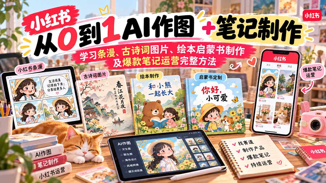2026小红书AI内容创作从0到1-更新1017:学习条漫、古诗词图片、绘本启蒙书制作及爆款笔记运营完整方法-卿云社
