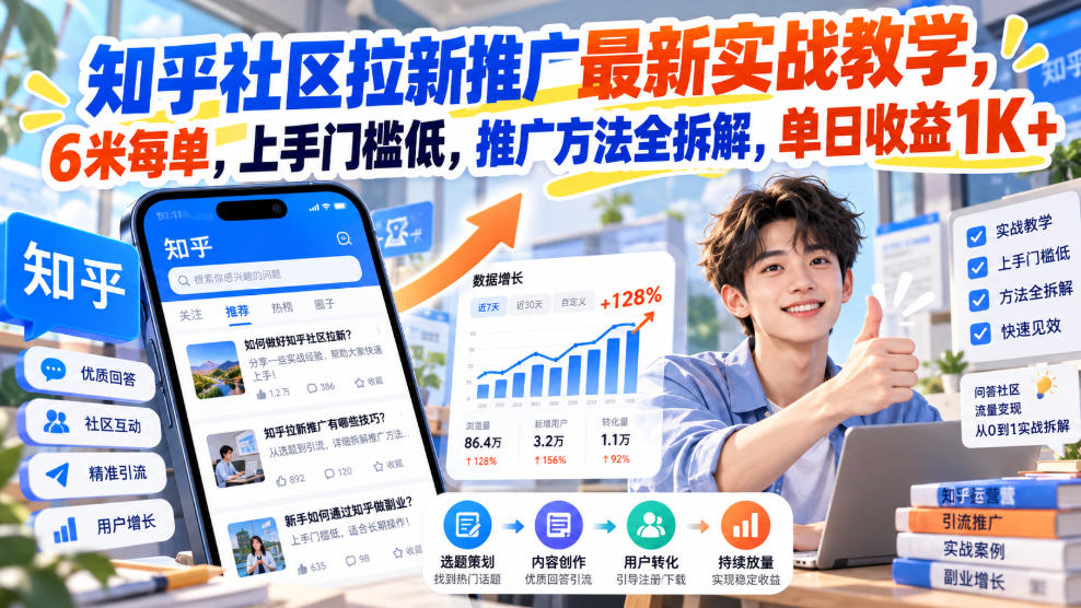 知乎社区拉新推广最新实战教学，6米每单，上手门槛低，推广方法全拆解，单日收益1K+！(更新0930)-卿云社