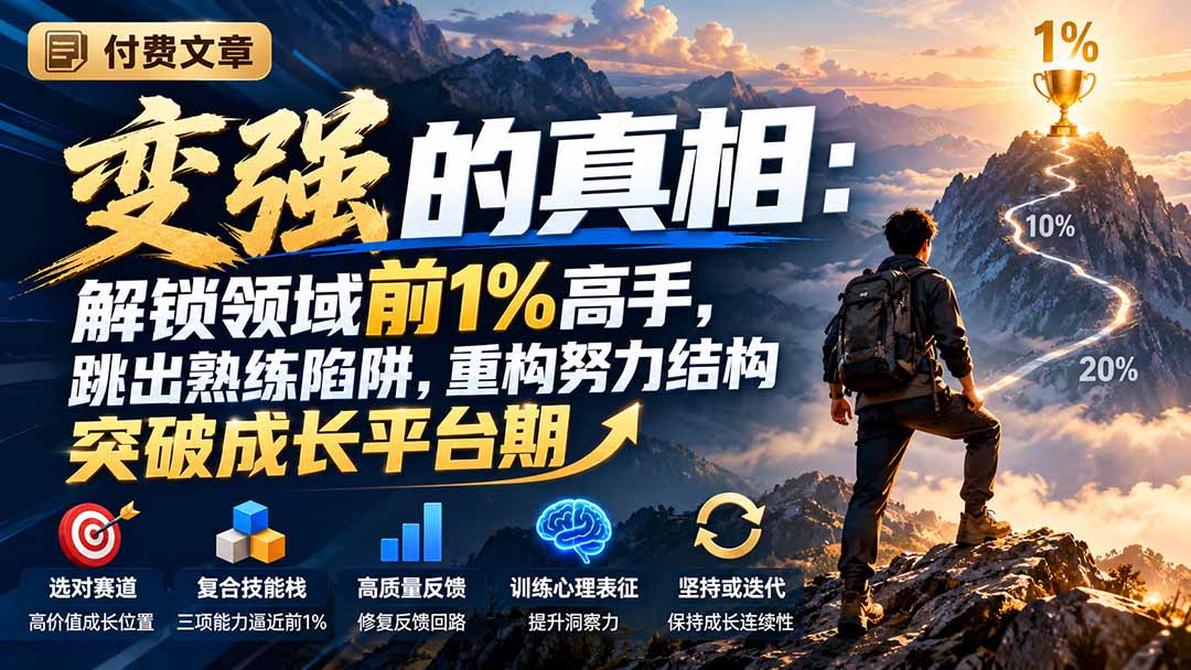 付费文章:变强的真相:解锁领域前1%高手,跳出熟练陷阱,重构努力结构突破成长平台期-卿云社