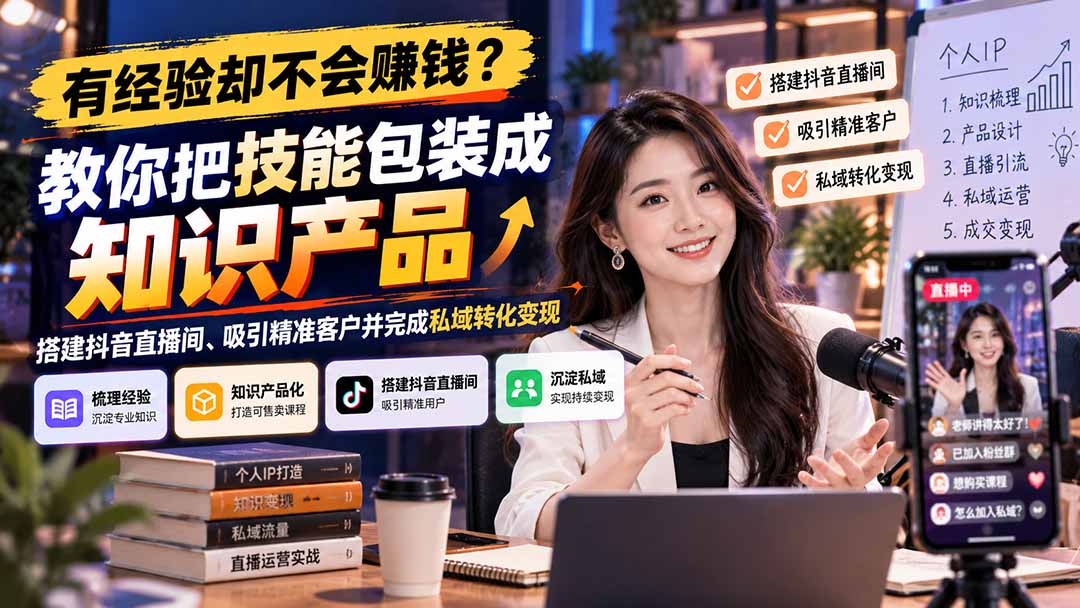 有经验却不会赚钱？教你把技能包装成知识产品，搭建抖音直播间、吸引精准客户并完成私域转化变现-卿云社