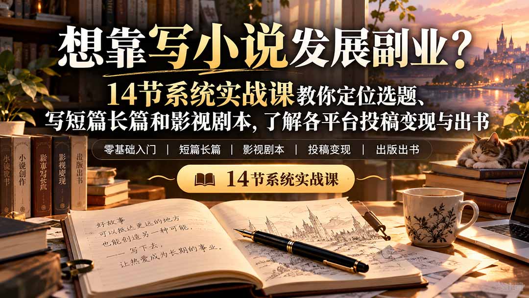 【无水印】想靠写小说发展副业？14节系统实战课教你定位选题、写短篇长篇和影视剧本，了解各平台投稿变现与出书-卿云社