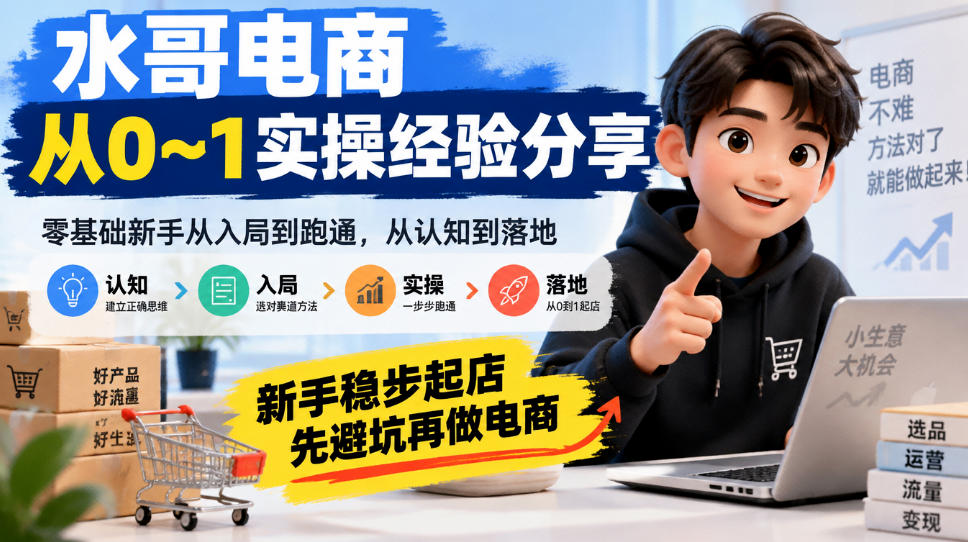 水哥电商从0~1实操经验分享，​零基础新手从入局到跑通，从认知到落地，新手稳步起店，先避坑再做电商-卿云社