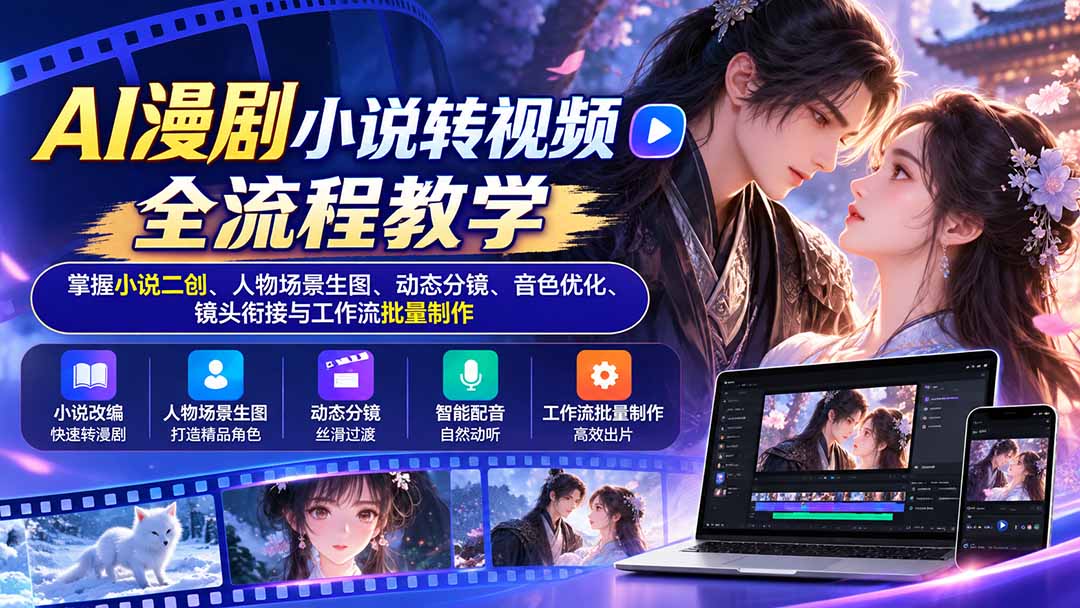 AI漫剧小说转视频全流程教学：掌握小说二创、人物场景生图、动态分镜、音色优化、镜头衔接与工作流批量制作-卿云社
