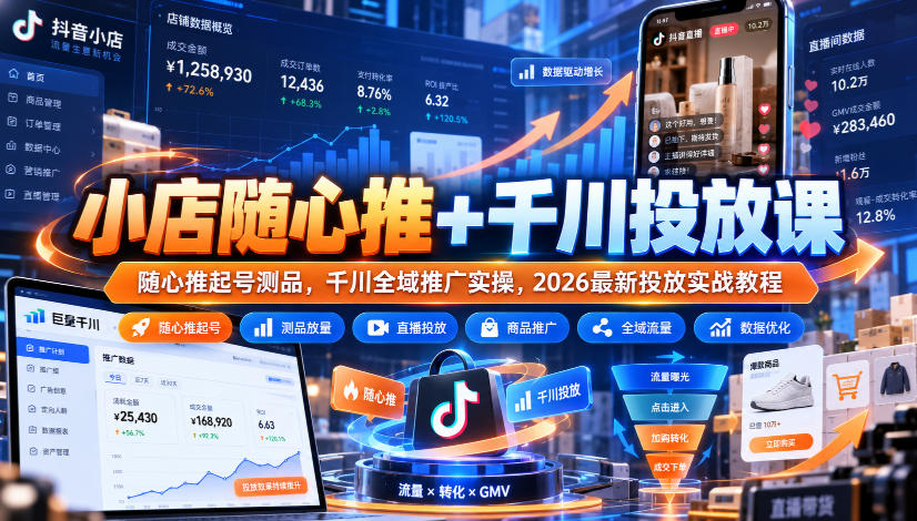 小店随心推+千川投放课|随心推起号测品,千川全域推广实操,2026最新投放实战教程-卿云社