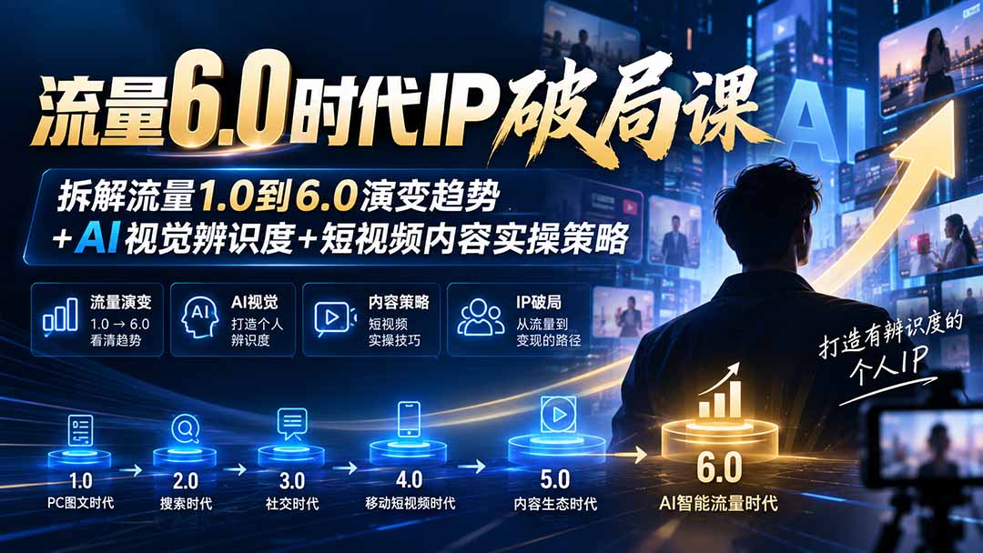 流量6.0时代IP破局课-更新:拆解流量1.0到6.0演变趋势+AI视觉辨识度+短视频内容实操策略-卿云社