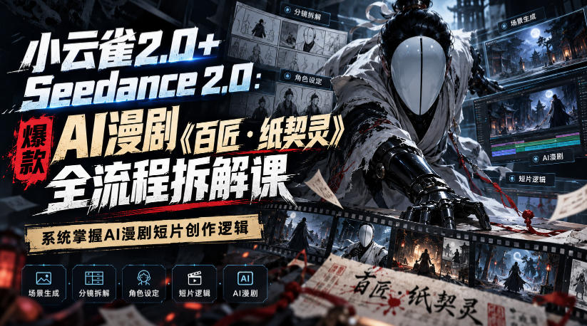 小云雀2.0+Seedance 2.0:爆款AI漫剧《百匠・纸契灵》全流程拆解课,系统掌握AI漫剧短片创作逻辑-卿云社