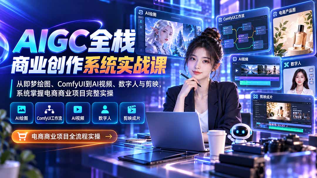 AIGC全栈商业创作系统实战课-更新1017:从即梦绘图、ComfyUI到AI视频、数字人与剪映,系统掌握电商商业项目完整实操-卿云社