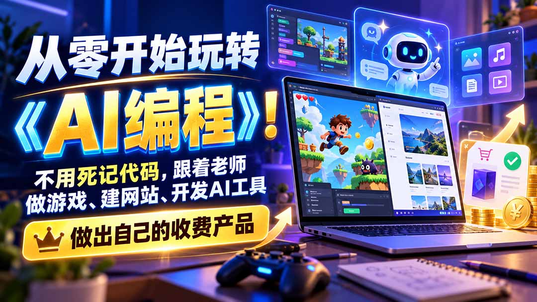 从零开始玩转《AI编程》！不用死记代码，跟着老师做游戏、建网站、开发AI工具，最后完成自己的收费产品-卿云社