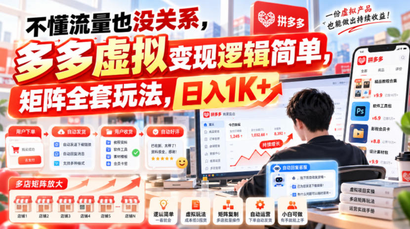 不懂流量也没关系，多多虚拟变现逻辑简单，矩阵全套玩法，日入1K+【揭秘】-卿云社