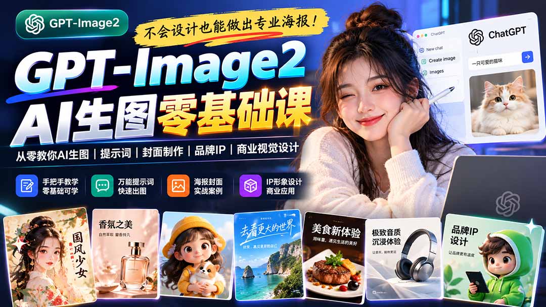 不会设计也能做出专业海报!GPT-Image2从零教你AI生图、提示词、封面制作、品牌IP与商业视觉设计-卿云社