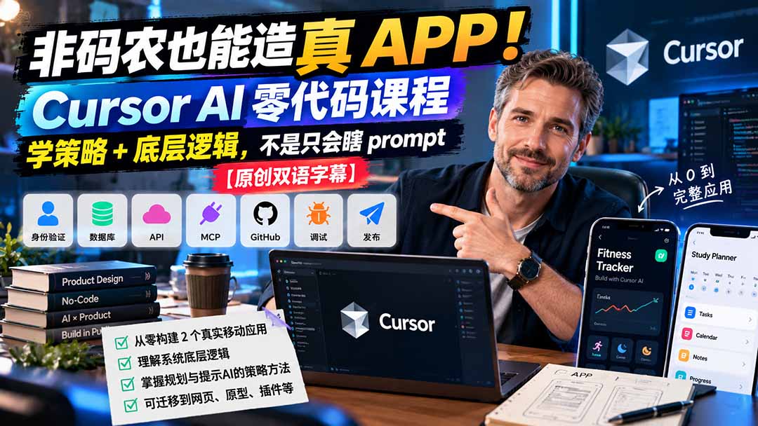 非码农也能造真 APP！Cursor AI 零代码课程：学策略 + 底层逻辑，不是只会瞎 prompt【原创双语字幕】-卿云社