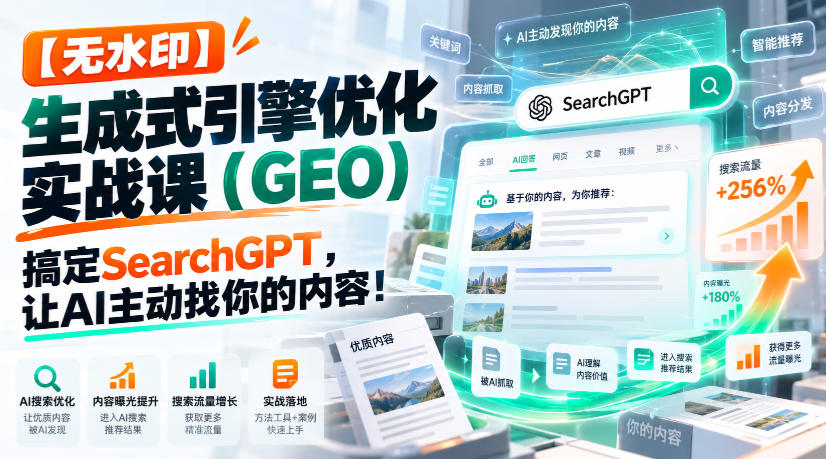 【无水印】生成式引擎优化(GEO)实战课:搞定SearchGPT,让AI主动找你的内容!【原创双语字幕】-卿云社