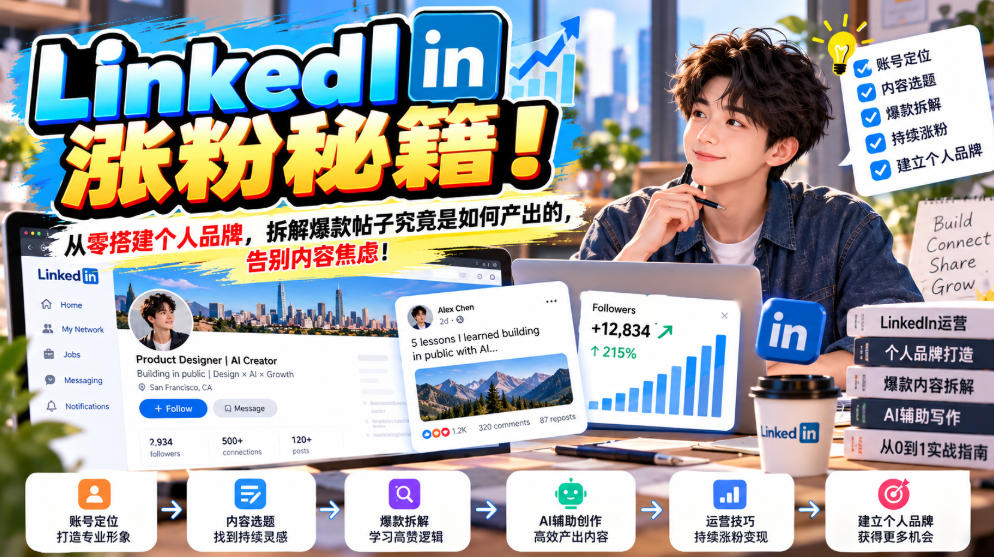 LinkedIn涨粉秘籍！从零搭建个人品牌，拆解爆款帖子究竟是如何产出的，告别内容焦虑！【原创双语字幕】-卿云社