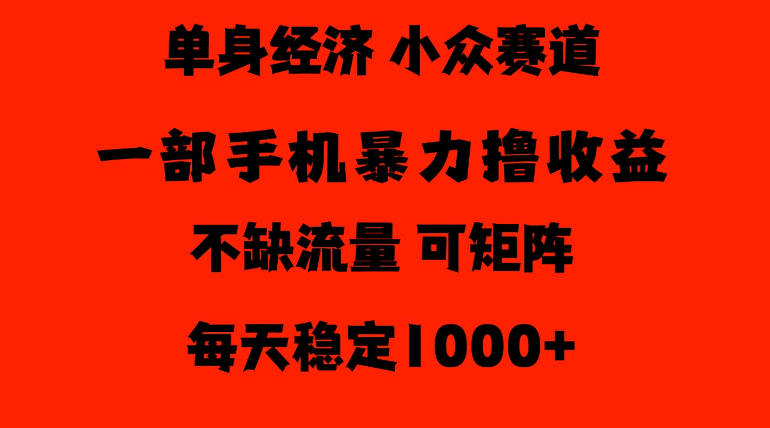 26年暴力单身经济，稳定日入500-1k，不缺流量，流量极大，冷门小众赛道，门槛低小白轻松上手【揭秘】-卿云社