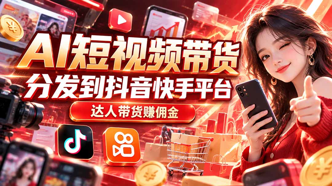 【AI短视频带货】分发到抖音快手平台，达人带货赚佣金-卿云社
