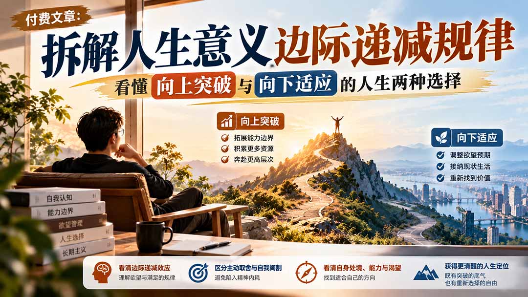 付费文章：拆解人生意义边际递减规律，看懂向上突破与向下适应的人生两种选择-卿云社