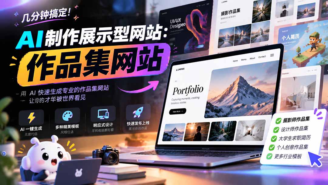 几分钟搞定，AI制作展示型网站制作：作品集网站，用AI快速生成专业的作品集网站，接单变现！-卿云社