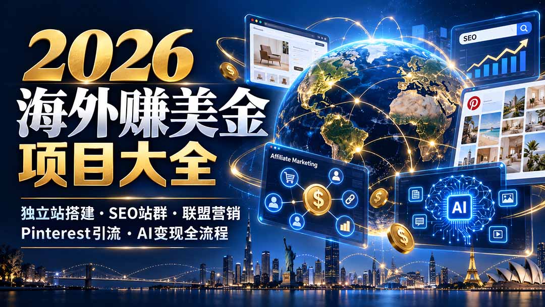 2026海外赚美金项目大全：独立站搭建、SEO站群、联盟营销、Pinterest引流与AI变现全流程-卿云社