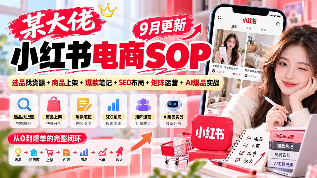 某大佬小红书电商SOP|9月更新:选品找货源+商品上架+爆款笔记+SEO布局+矩阵运营+AI爆品实战-卿云社