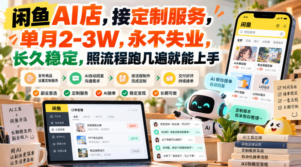 闲鱼AI店，接定制服务，单月2-3W，永不失业，长久稳定，照流程跑几遍就能上手-卿云社