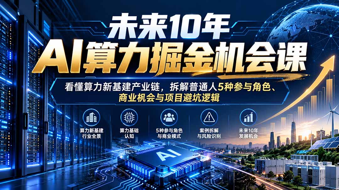 未来10年AI算力掘金机会课:看懂算力新基建产业链,拆解普通人5种参与角色、商业机会与项目避坑逻辑-卿云社