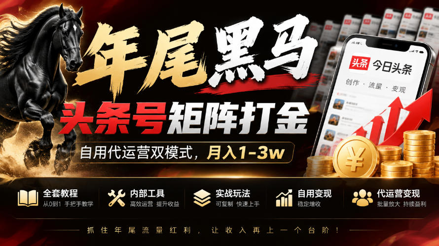 【年尾黑马】头条号矩阵打金，自用代运营双模式，月入1-3w，附全套教程及内部工具【揭秘】-卿云社