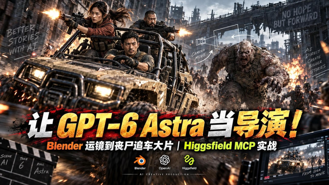 让GPT-6 Astra当导演!Blender运镜到丧尸追车大片|Higgsfield MCP实战-卿云社