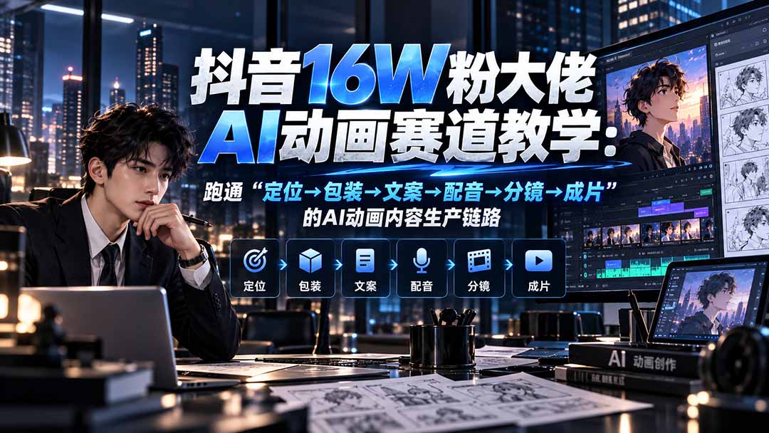 抖音16W粉大佬规则门禁AI动画赛道教学:跑通“定位→包装→文案→配音→分镜→成片”的AI动画内容生产链路-卿云社