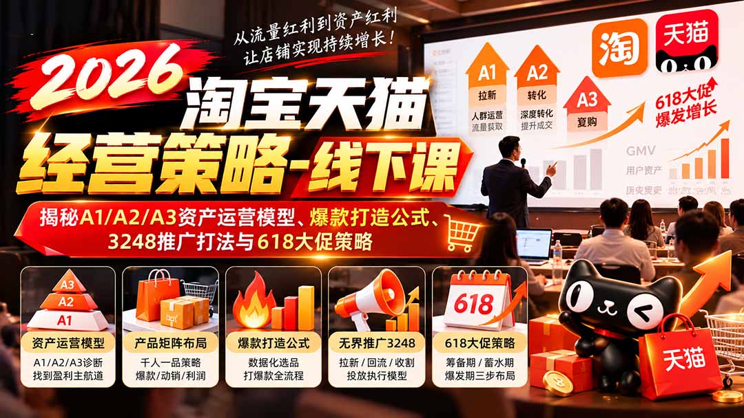 2026淘宝天猫经营策略-线下课-更新1019:揭秘A1/A2/A3资产运营模型、爆款打造公式、3248推广打法与618大促策略-卿云社