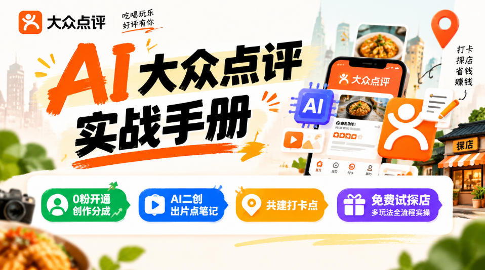 某局的AI大众点评实战手册，0粉开通创作分成、AI二创出片点笔记、共建打卡点、免费试探店多玩法全流程实操-卿云社