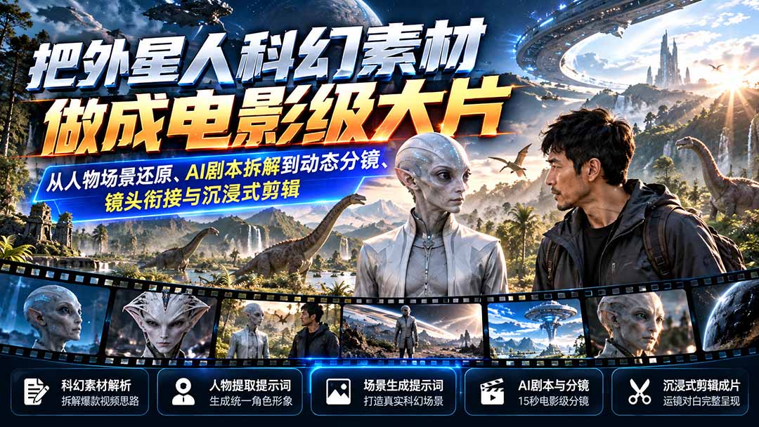 把外星人科幻素材做成电影级大片:从人物场景还原、AI剧本拆解到动态分镜、镜头衔接与沉浸式剪辑-卿云社