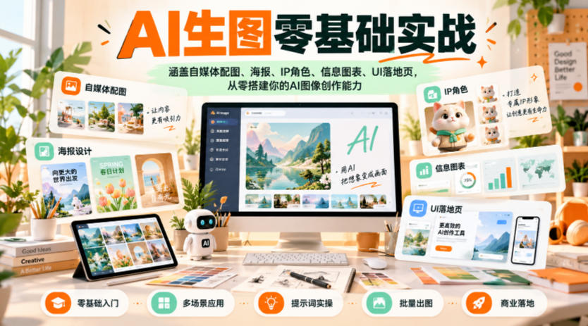 AI生图零基础实战，涵盖自媒体配图、海报、IP角色、信息图表、UI落地页，从零搭建你的AI图像创作能力-卿云社