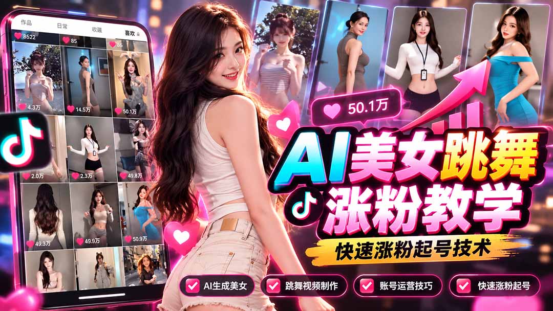 AI美女跳舞涨粉教学，AI生成美女，跳舞视频制作，账号运营与快速起号涨粉-卿云社