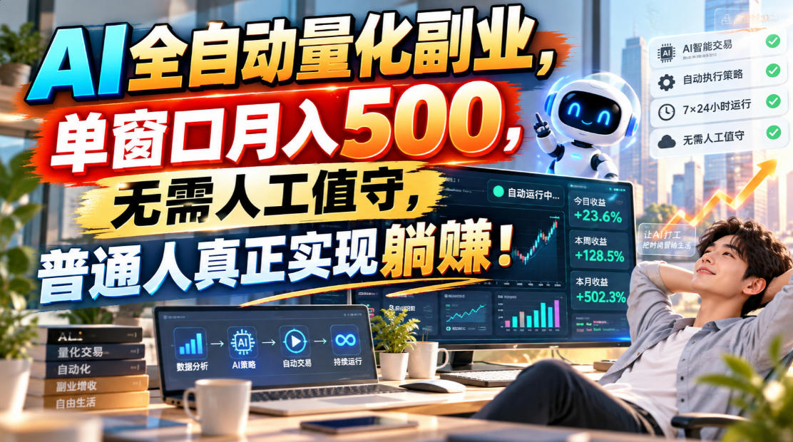 AI全自动量化副业,单窗口月入500,无需人工值守,普通人真正实现躺賺!-卿云社