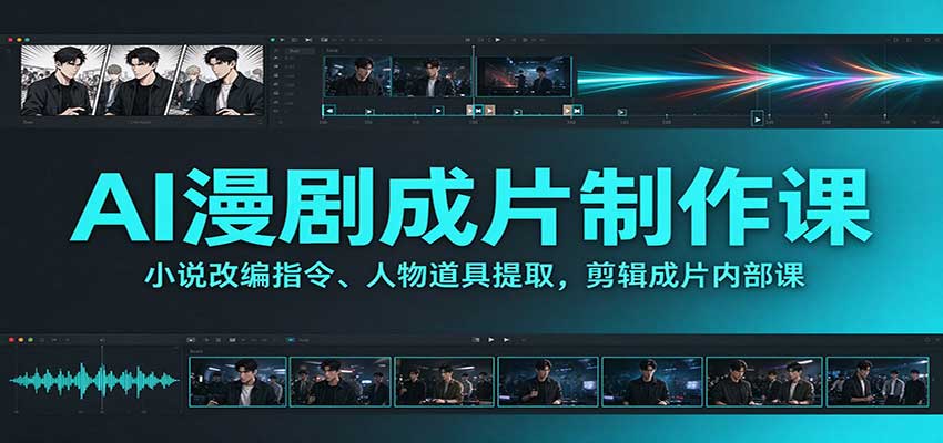 AI漫剧成片制作课：小说改编指令、人物道具提取，剪辑成片全流程-卿云社