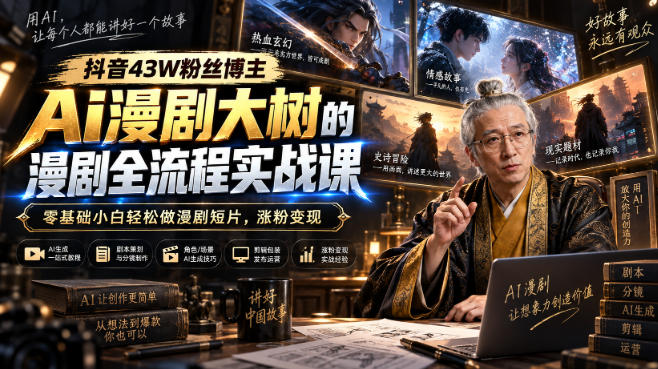 抖音43W粉丝博主Ai漫剧大树的漫剧制作全流程实战课，零基础小白轻松做漫剧短片，涨粉变现(更新1027)-卿云社