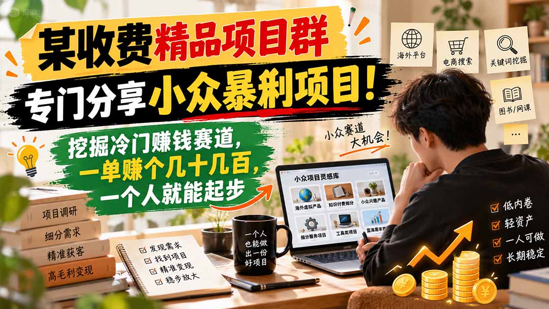 某收费精品项目群,专门分享小众暴俐项目!挖掘冷门赚钱赛道,一单赚个几十几百,一个人就能起步-卿云社