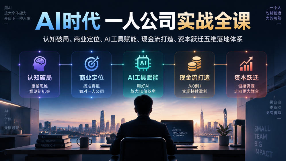 AI时代一人公司实战全课｜认知破局、商业定位、AI工具赋能、现金流打造、资本跃迁五维落地体系-卿云社