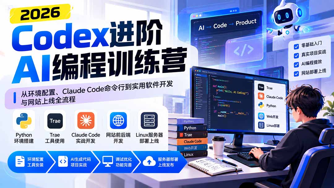 Codex进阶AI编程训练营：从环境配置、Claude Code命令行到实用软件开发与网站上线全流程-卿云社
