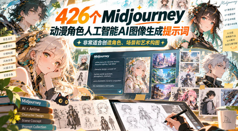 426个Midjourney动漫角色人工智能AI图像生成提示词，非常适合创造角色、场景和艺术构图-卿云社