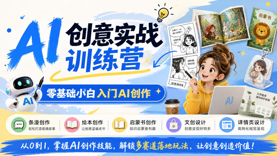 AI创意实战训练营,零基础小白入门AI创作,解锁条漫、绘本、启蒙书、文创、详情页多赛道落地玩法-卿云社