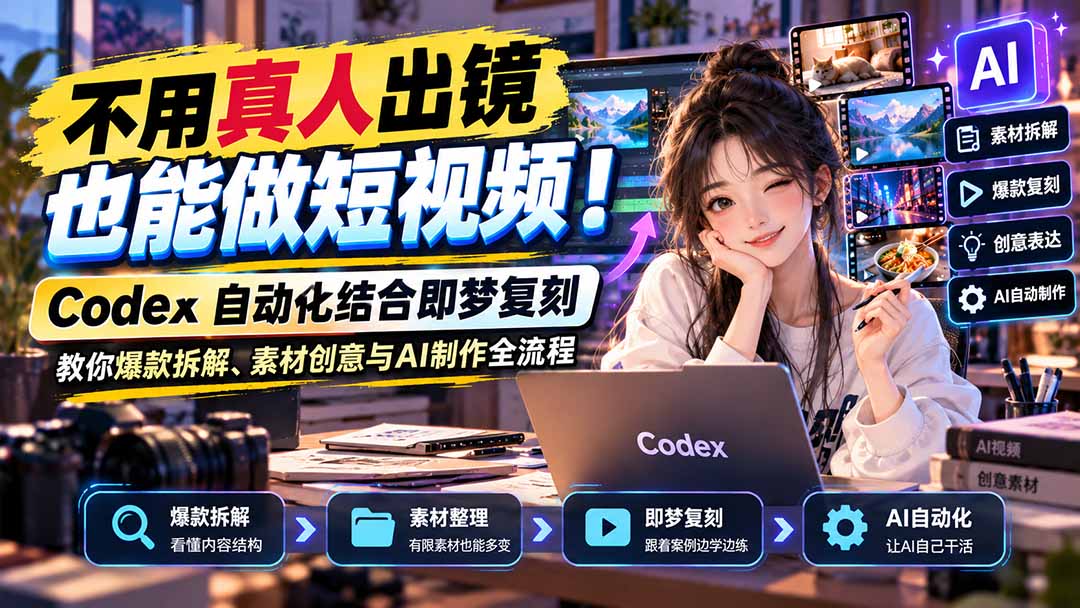 不用真人出镜也能做短视频!Codex自动化结合即梦复刻,教你爆款拆解、素材创意与AI制作全流程-卿云社