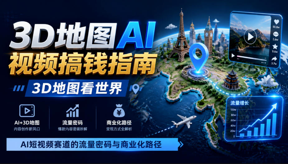 3D地图AI视频搞钱指南，3D地图看世界，AI短视频赛道的流量密码与商业化路径【文档】-卿云社