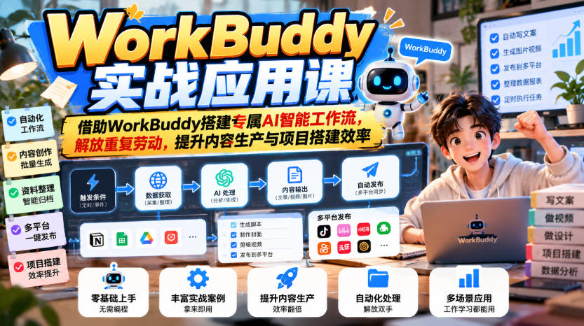 WorkBuddy实战应用课，借助WorkBuddy搭建专属AI智能工作流，解放重复劳动，提升内容生产与项目搭建效率-卿云社