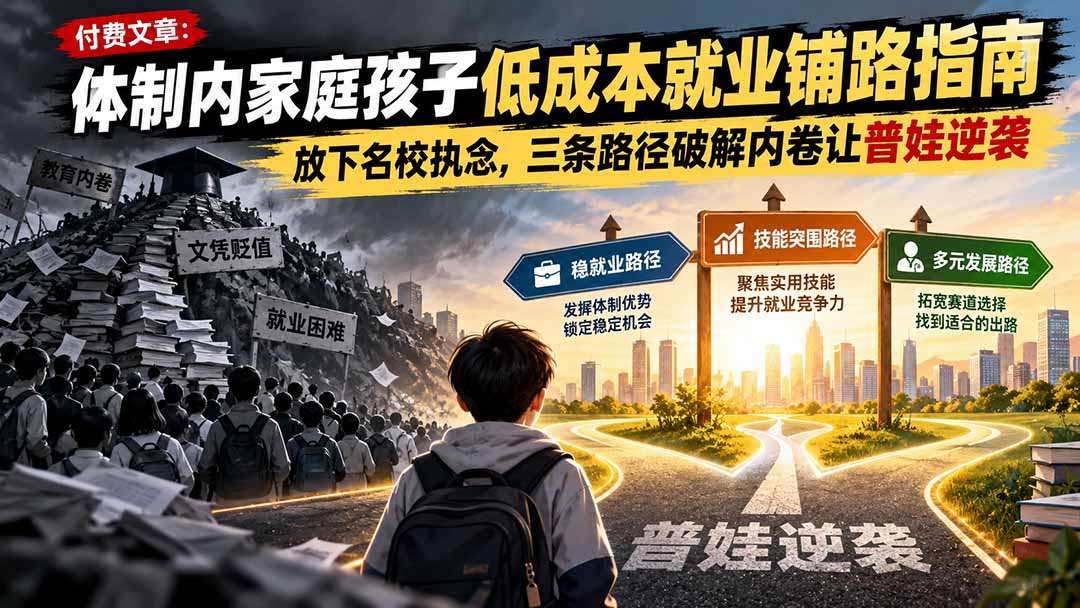 付费文章：体制内家庭孩子低成本就业铺路指南，放下名校执念，三条路径破解内卷让普娃逆袭-卿云社