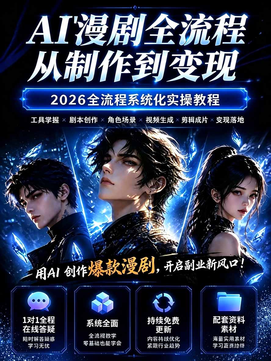 图片[1]-【无水印】2026AI漫剧创作与商业变现掘金营：打通选题→AI编剧→角色场景→自动分镜→视频生成→剪辑发布→运营变现-卿云社