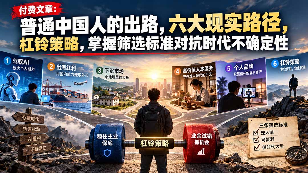 付费文章:普通中国人的出路,六大现实路径,杠铃策略,掌握筛选标准对抗时代不确定性-卿云社