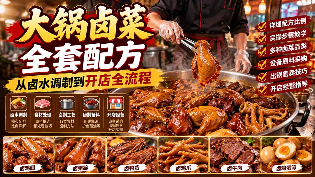 大锅卤菜全套配方，从卤水调制到开店全流程，感觉学会了去摆摊也不错-卿云社