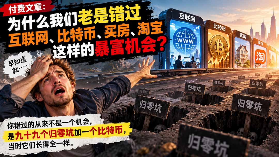 付费文章:为什么我们老是错过互联网、比特币、买 房、淘宝这样的暴富机会?-卿云社